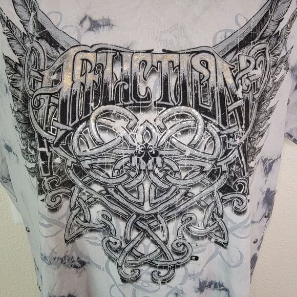 Affliction Women's Slashed Back Short Sleeve t-shirt Size Large - Picture 3 of 5